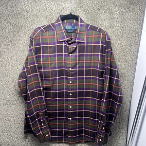 Polo Ralph Lauren Shirt Men's XL Multicolor Plaid Regent Custom Fit Button Up